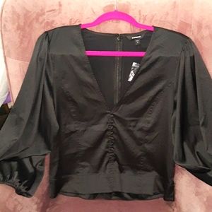 NWT EXPRESS BLACK BALLOON SLEEVE PUFF SHOULDER BEAUTIFUL CORSET DRESSY TOP